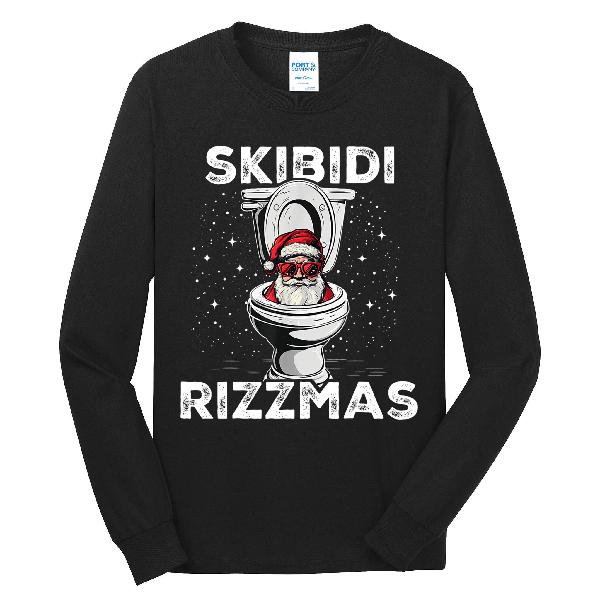 Skibidi Rizzmas Funny Toilet Santa Christmas Tall Long Sleeve T-Shirt