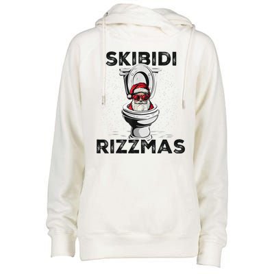 Skibidi Rizzmas Funny Toilet Santa Christmas Womens Funnel Neck Pullover Hood