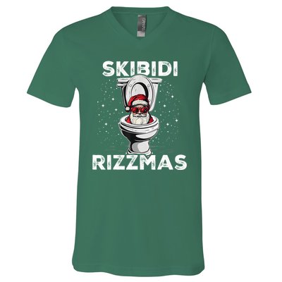 Skibidi Rizzmas Funny Toilet Santa Christmas V-Neck T-Shirt