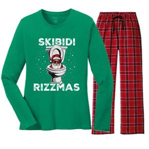 Skibidi Rizzmas Funny Toilet Santa Christmas Women's Long Sleeve Flannel Pajama Set 