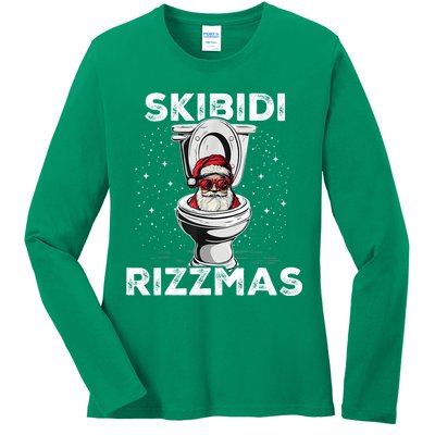 Skibidi Rizzmas Funny Toilet Santa Christmas Ladies Long Sleeve Shirt