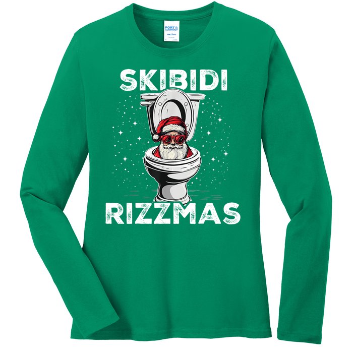 Skibidi Rizzmas Funny Toilet Santa Christmas Ladies Long Sleeve Shirt