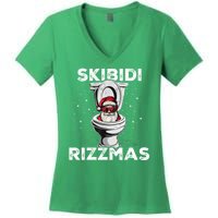 Skibidi Rizzmas Funny Toilet Santa Christmas Women's V-Neck T-Shirt