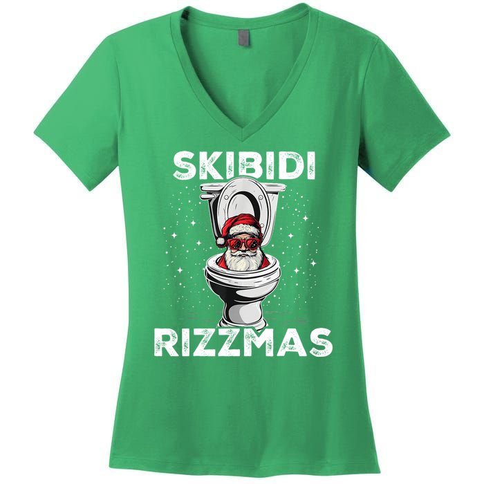 Skibidi Rizzmas Funny Toilet Santa Christmas Women's V-Neck T-Shirt