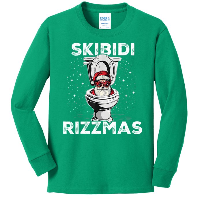 Skibidi Rizzmas Funny Toilet Santa Christmas Kids Long Sleeve Shirt