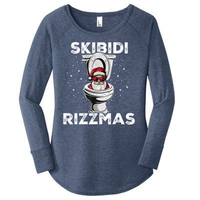 Skibidi Rizzmas Funny Toilet Santa Christmas Women's Perfect Tri Tunic Long Sleeve Shirt