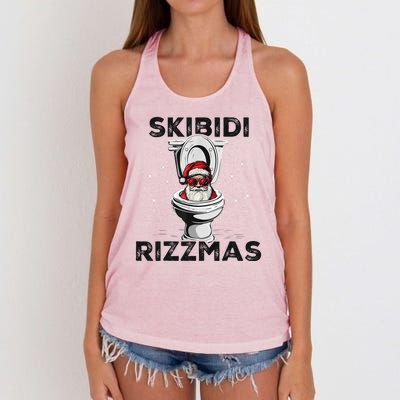 Skibidi Rizzmas Funny Toilet Santa Christmas Women's Knotted Racerback Tank