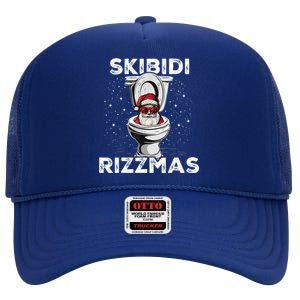 Skibidi Rizzmas Funny Toilet Santa Christmas High Crown Mesh Back Trucker Hat