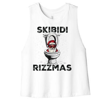 Skibidi Rizzmas Funny Toilet Santa Christmas Women's Racerback Cropped Tank