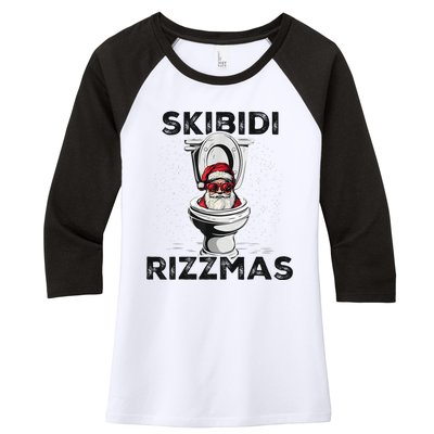 Skibidi Rizzmas Funny Toilet Santa Christmas Women's Tri-Blend 3/4-Sleeve Raglan Shirt