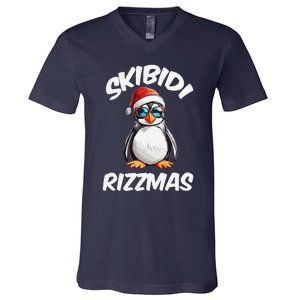 Skibid.I Rizzmas Funny Gen Alpha Slang Christmas Pengui V-Neck T-Shirt