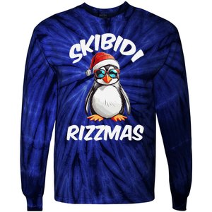 Skibid.I Rizzmas Funny Gen Alpha Slang Christmas Pengui Tie-Dye Long Sleeve Shirt