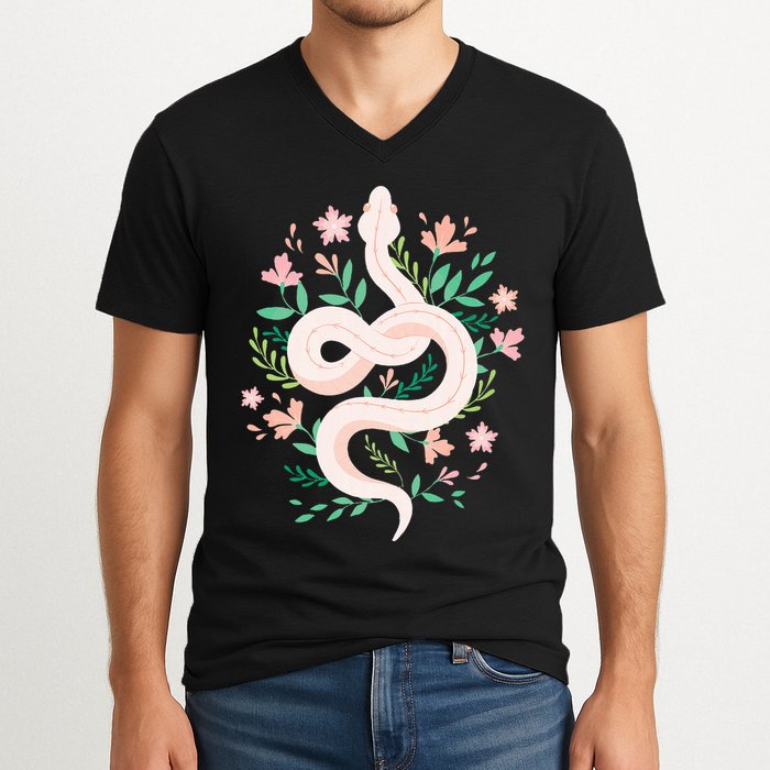 Snake Reptile Flowers Poisonous Python Cobra Animal Gift V-Neck T-Shirt