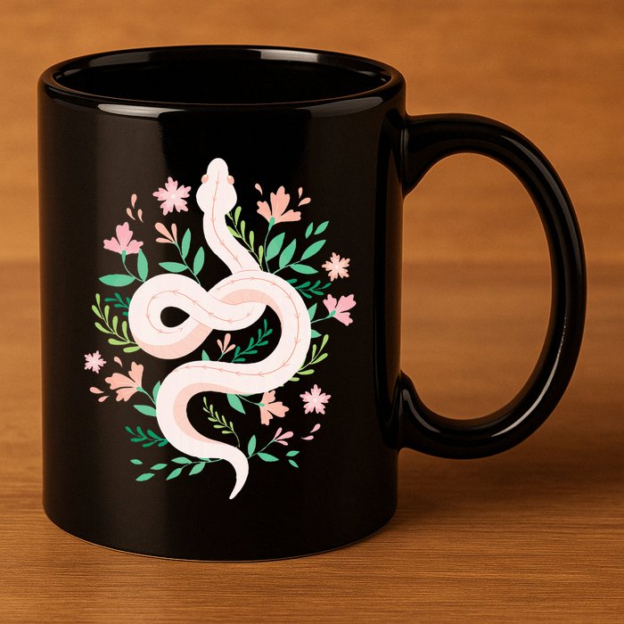 Snake Reptile Flowers Poisonous Python Cobra Animal Gift 11oz C Handle Ceramic Mug