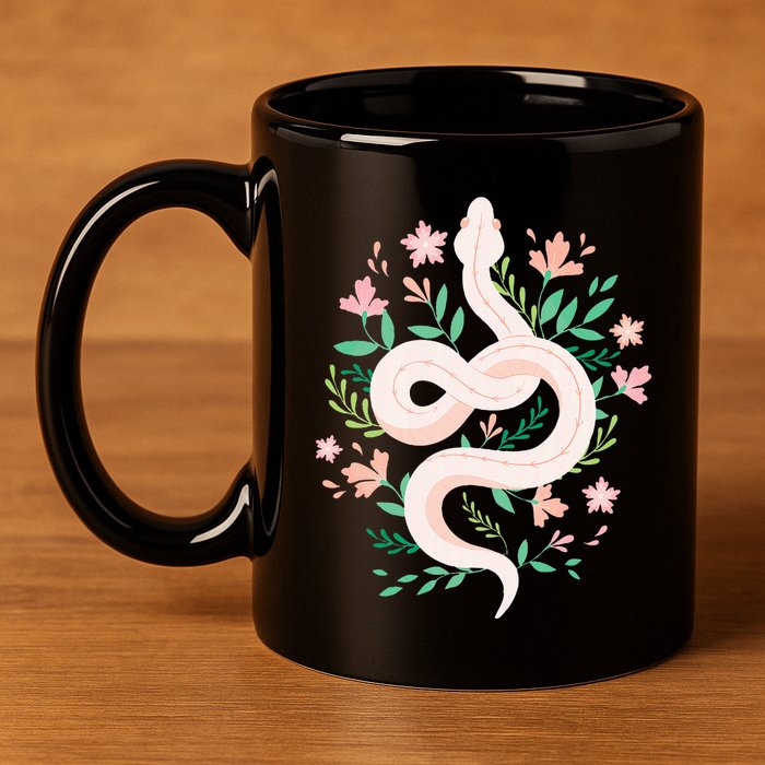Snake Reptile Flowers Poisonous Python Cobra Animal Gift 11oz C Handle Ceramic Mug
