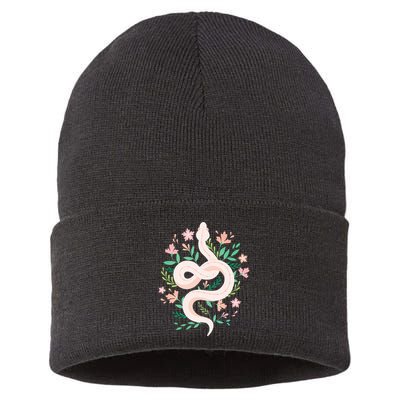 Snake Reptile Flowers Poisonous Python Cobra Animal Gift Sustainable Knit Beanie
