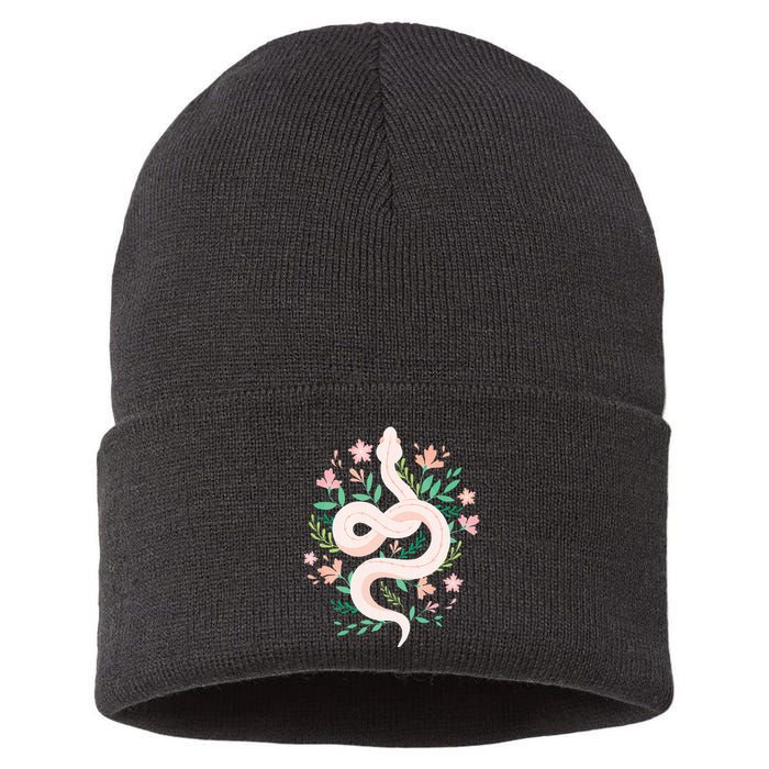 Snake Reptile Flowers Poisonous Python Cobra Animal Gift Sustainable Knit Beanie