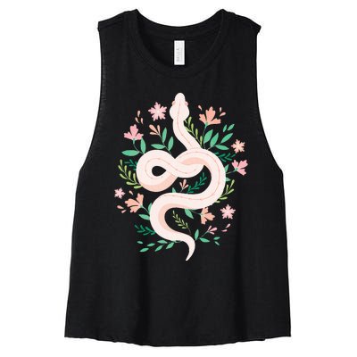 Snake Reptile Flowers Poisonous Python Cobra Animal Gift Women's Racerback Cropped Tank