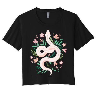 Snake Reptile Flowers Poisonous Python Cobra Animal Gift Women's Crop Top Tee