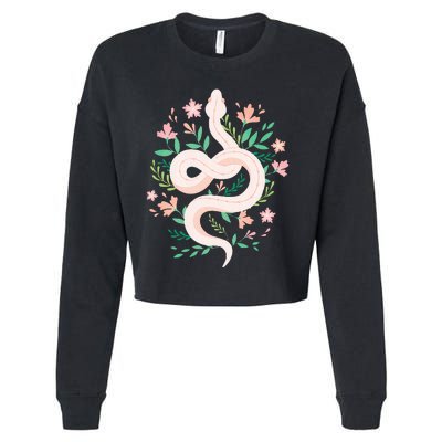 Snake Reptile Flowers Poisonous Python Cobra Animal Gift Cropped Pullover Crew