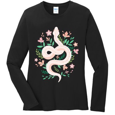Snake Reptile Flowers Poisonous Python Cobra Animal Gift Ladies Long Sleeve Shirt