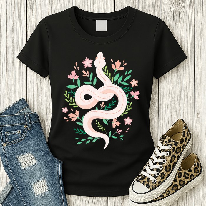 Snake Reptile Flowers Poisonous Python Cobra Animal Gift Womens T-Shirt