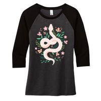 Snake Reptile Flowers Poisonous Python Cobra Animal Gift Women's Tri-Blend 3/4-Sleeve Raglan Shirt