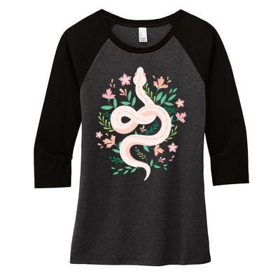 Snake Reptile Flowers Poisonous Python Cobra Animal Gift Women's Tri-Blend 3/4-Sleeve Raglan Shirt