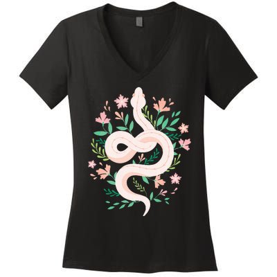 Snake Reptile Flowers Poisonous Python Cobra Animal Gift Women's V-Neck T-Shirt