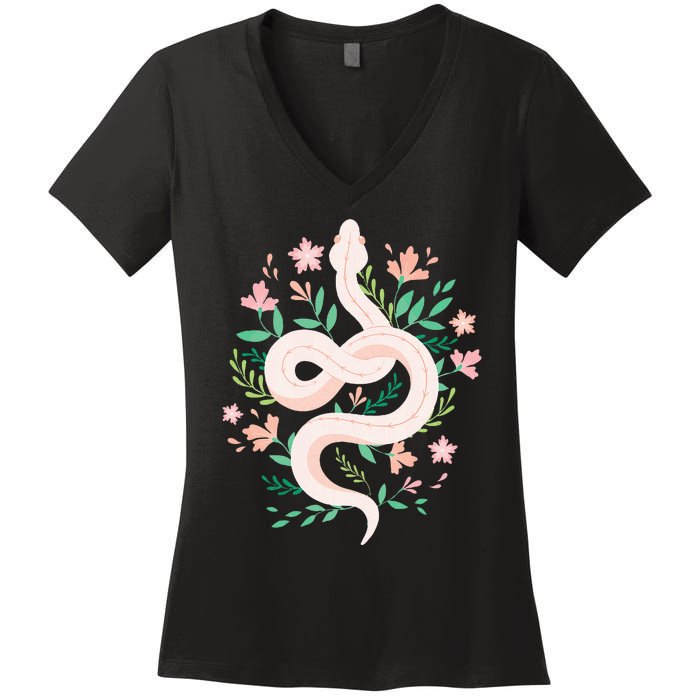 Snake Reptile Flowers Poisonous Python Cobra Animal Gift Women's V-Neck T-Shirt