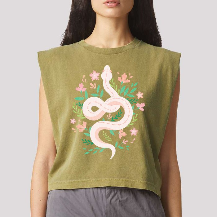 Snake Reptile Flowers Poisonous Python Cobra Animal Gift Garment-Dyed Women's Muscle Tee