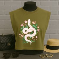 Snake Reptile Flowers Poisonous Python Cobra Animal Gift Garment-Dyed Women's Muscle Tee