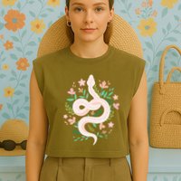 Snake Reptile Flowers Poisonous Python Cobra Animal Gift Garment-Dyed Women's Muscle Tee