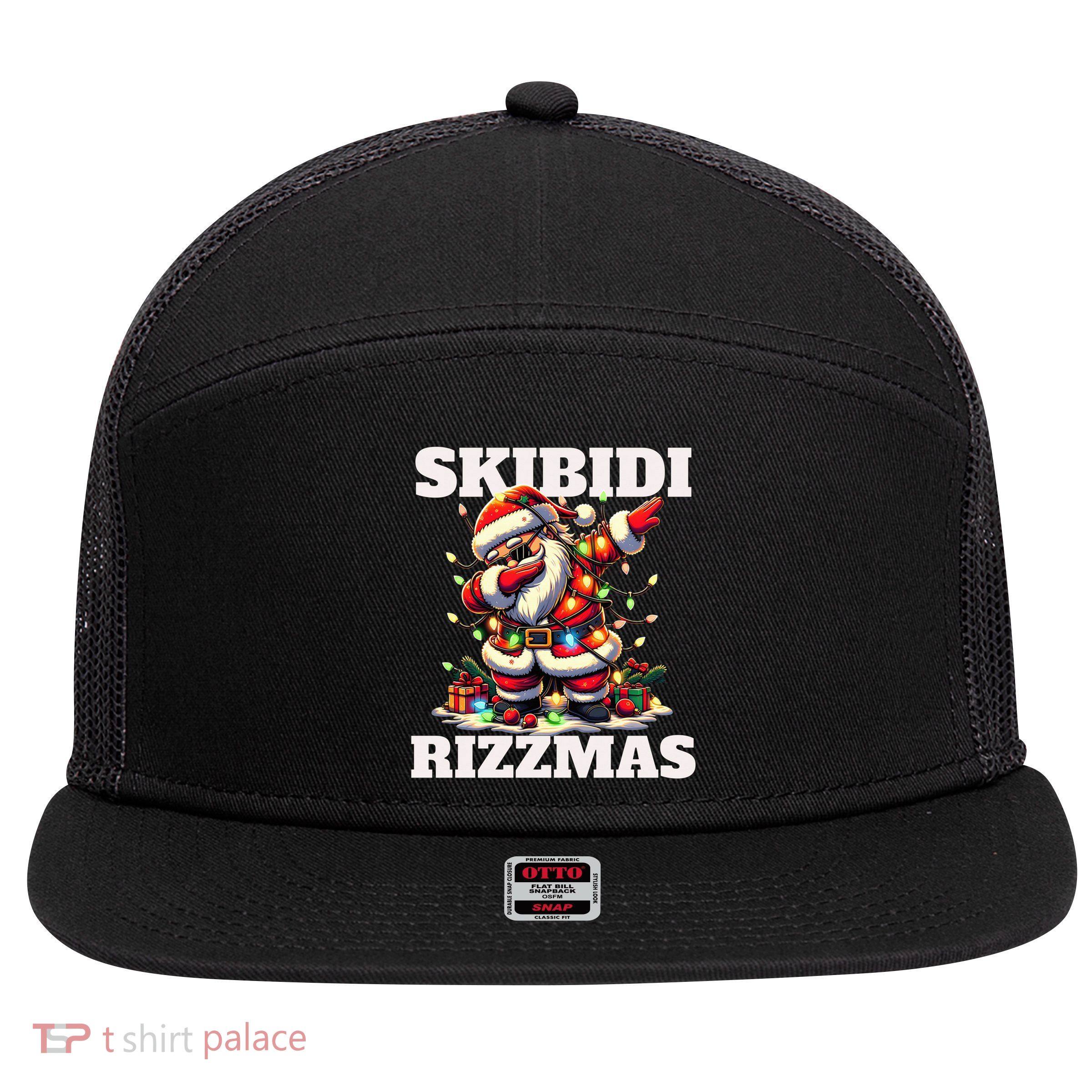 Skibidi Rizzmas Funny Christmas Dab 7 Panel Mesh Trucker Snapback Hat