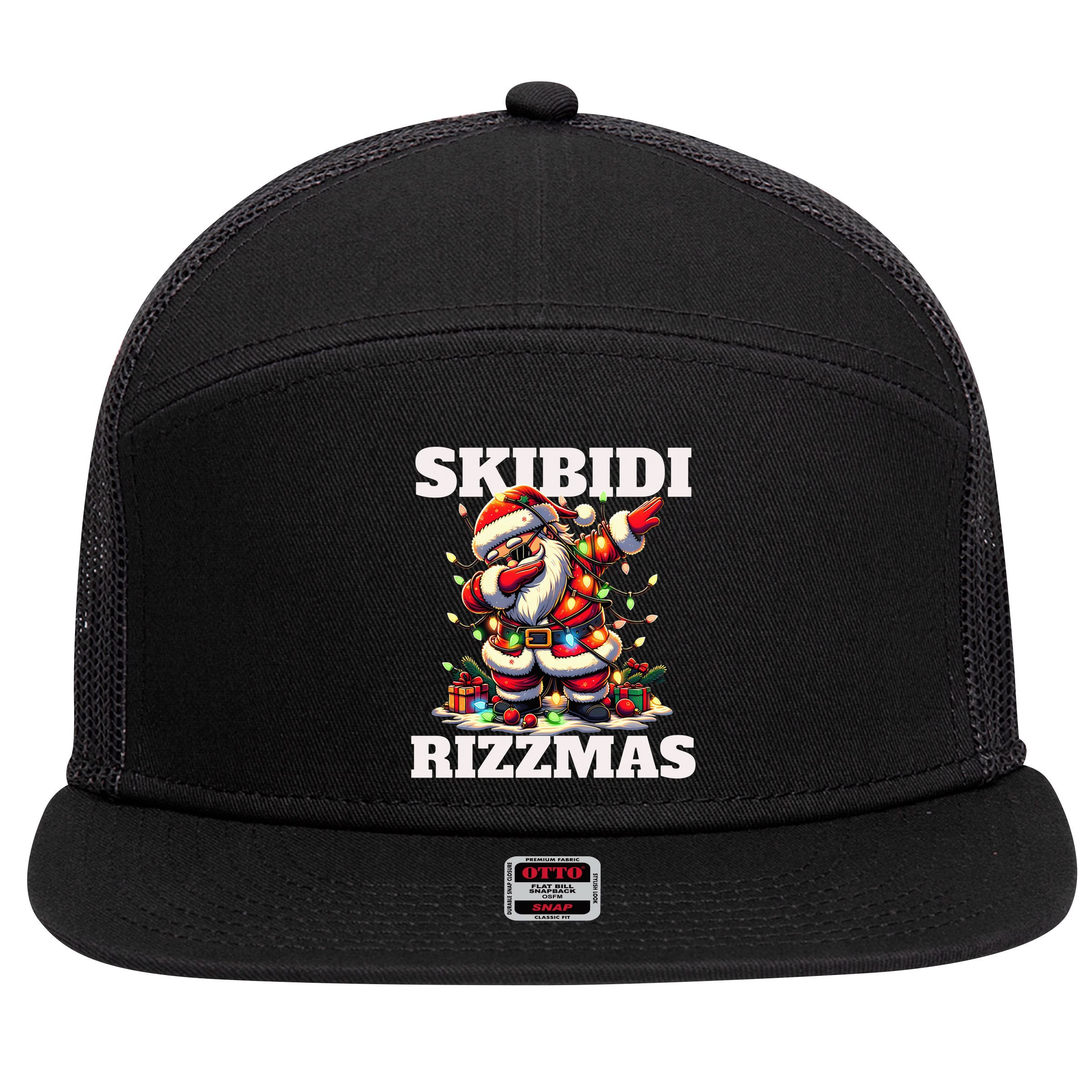 Skibidi Rizzmas Funny Christmas Dab 7 Panel Mesh Trucker Snapback Hat