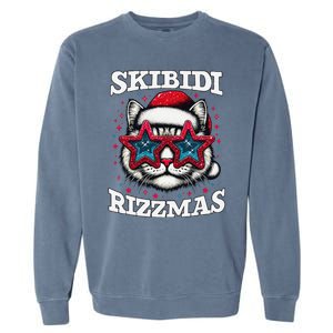 Skibid.I Rizzmas Funny Gen Alpha Slang Christmas Santa Cat Garment-Dyed Sweatshirt