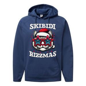 Skibid.I Rizzmas Funny Gen Alpha Slang Christmas Santa Cat Performance Fleece Hoodie