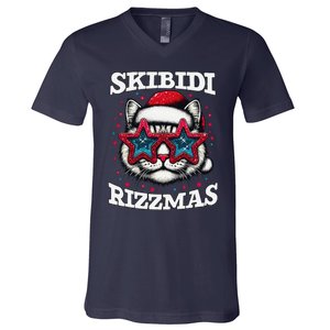 Skibid.I Rizzmas Funny Gen Alpha Slang Christmas Santa Cat V-Neck T-Shirt