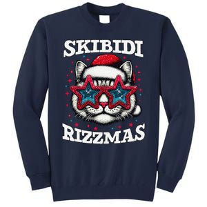 Skibid.I Rizzmas Funny Gen Alpha Slang Christmas Santa Cat Tall Sweatshirt