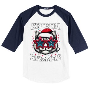 Skibid.I Rizzmas Funny Gen Alpha Slang Christmas Santa Cat Baseball Sleeve Shirt