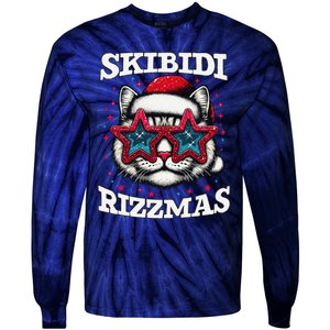 Skibid.I Rizzmas Funny Gen Alpha Slang Christmas Santa Cat Tie-Dye Long Sleeve Shirt