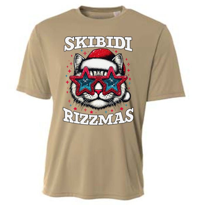 Skibid.I Rizzmas Funny Gen Alpha Slang Christmas Santa Cat Cooling Performance Crew T-Shirt