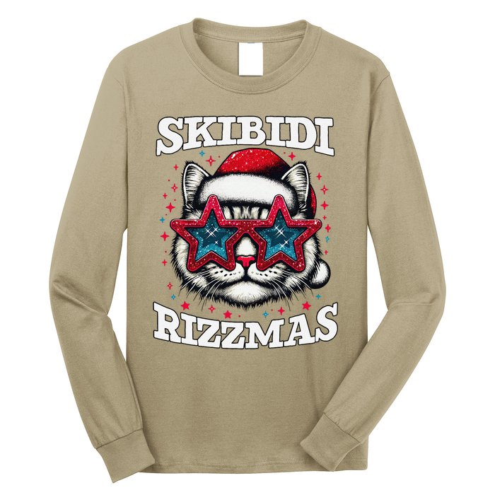 Skibid.I Rizzmas Funny Gen Alpha Slang Christmas Santa Cat Long Sleeve Shirt