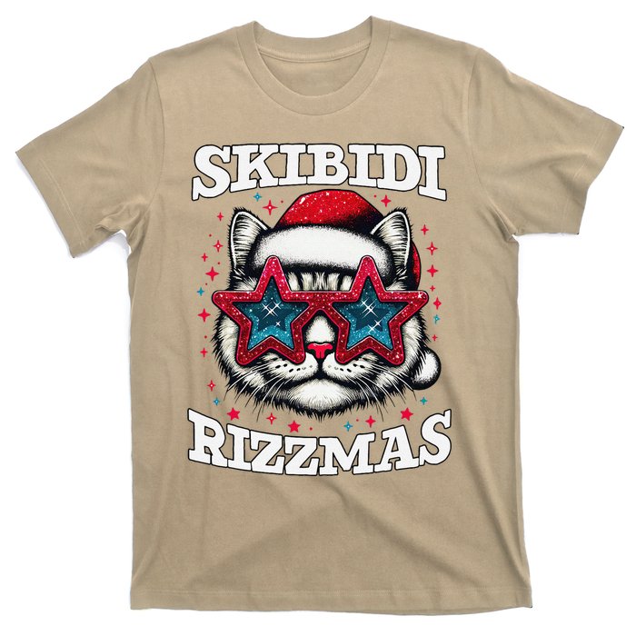 Skibid.I Rizzmas Funny Gen Alpha Slang Christmas Santa Cat T-Shirt