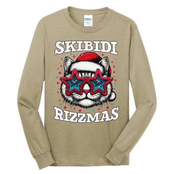 Skibid.I Rizzmas Funny Gen Alpha Slang Christmas Santa Cat Tall Long Sleeve T-Shirt