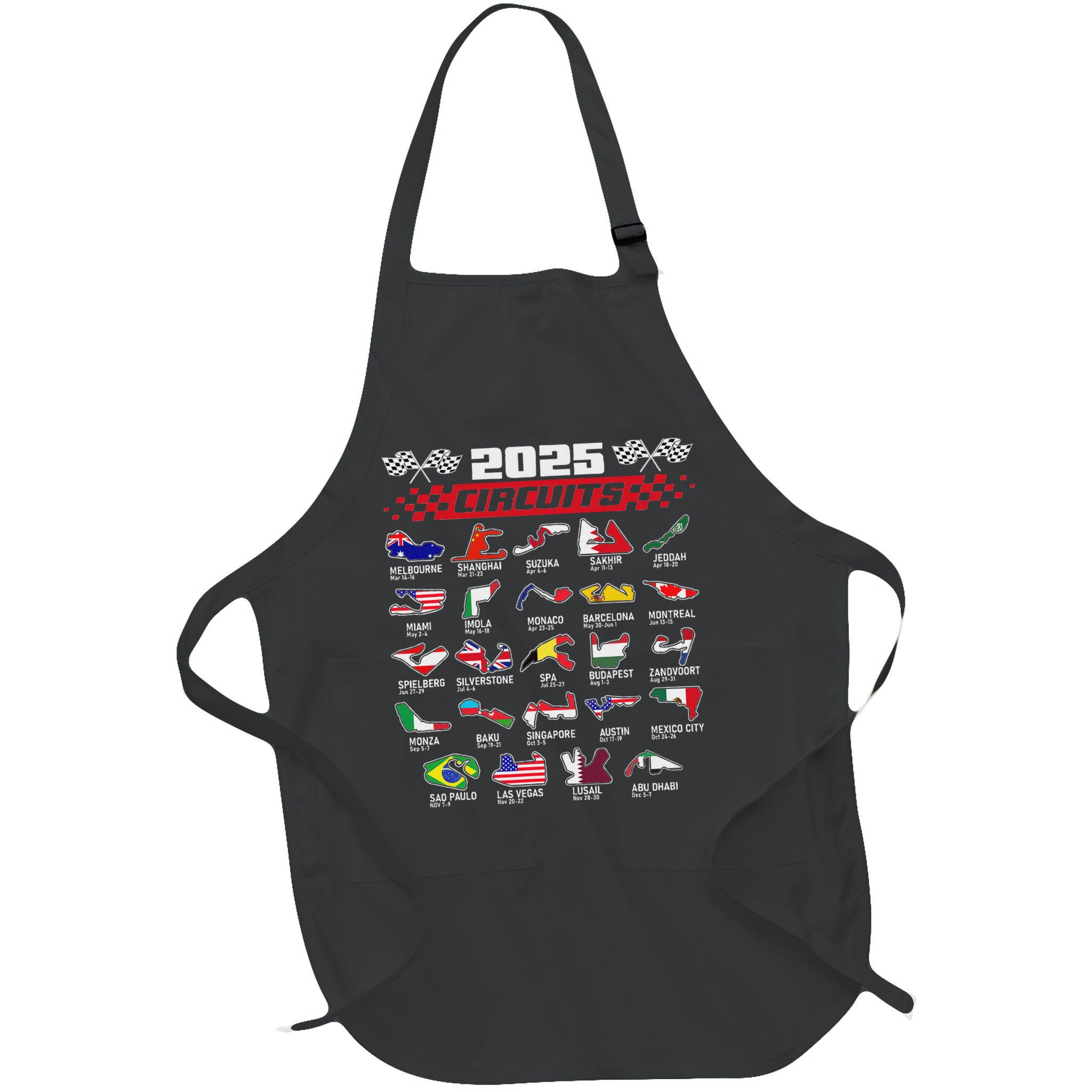 Schedule Racing Fast Cars Race Vintage Costume Formula 2025 Open Wheel Tracks Flag Lover Black Apron