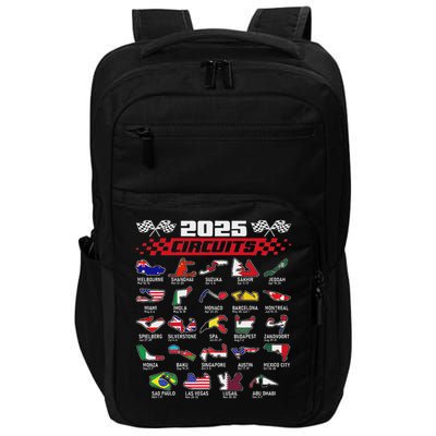 Schedule Racing Fast Cars Race Vintage Costume Formula 2025 Open Wheel Tracks Flag Lover Black Impact Tech Backpack