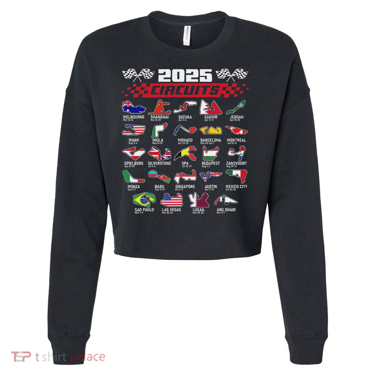 Schedule Racing Fast Cars Race Vintage Costume Formula 2025 Open Wheel Tracks Flag Lover Black Cropped Pullover Crew