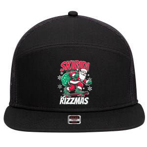 Skibidi Rizzmas Funny Santa Rizz Christmas 7 Panel Mesh Trucker Snapback Hat