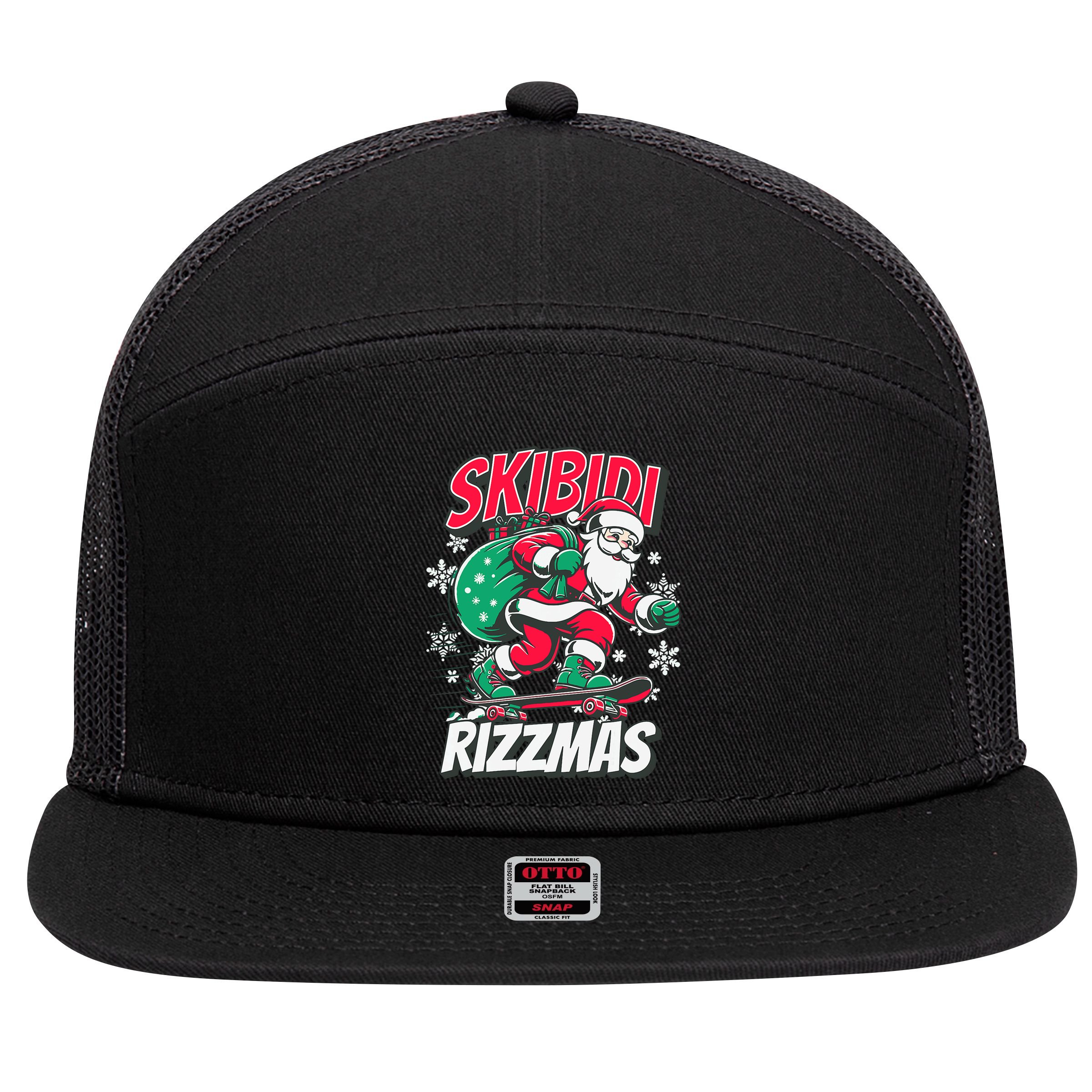 Skibidi Rizzmas Funny Santa Rizz Christmas 7 Panel Mesh Trucker Snapback Hat